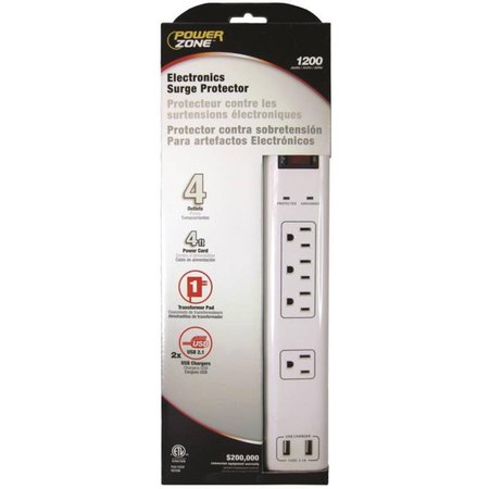 POWERZONE Surge Prot 4 Outlet Wht 4Ft Cd OR505104